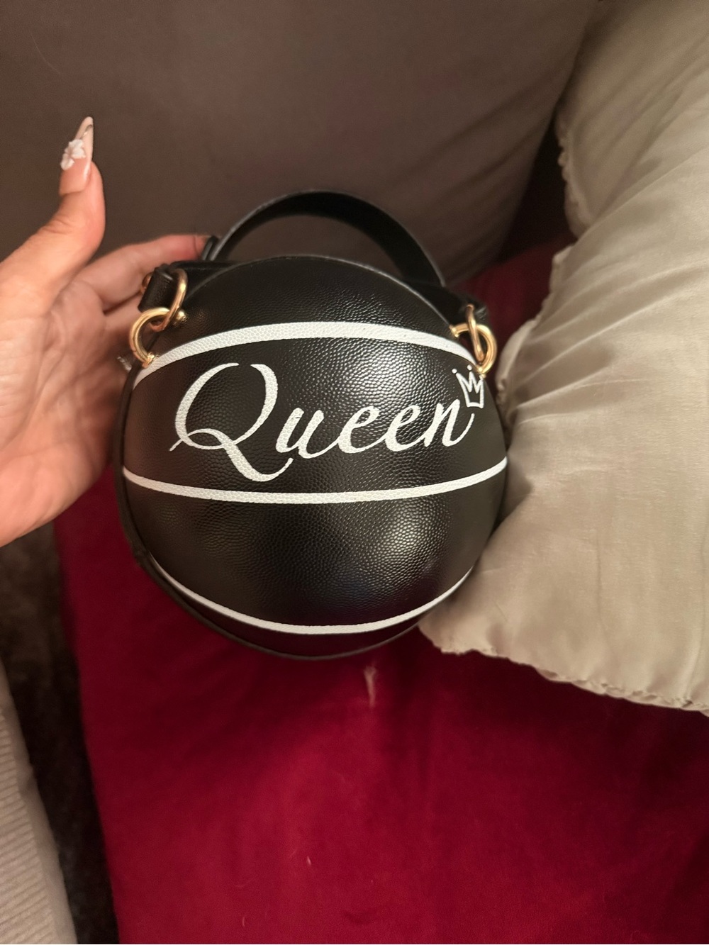 Queen Black Round Basketball Crossbody Bag